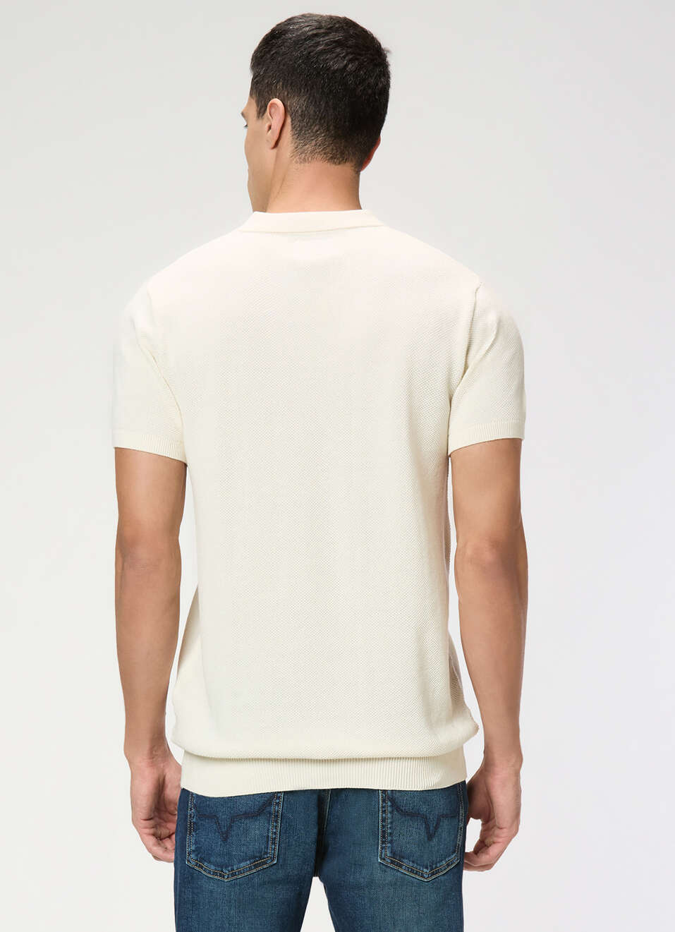 Men Ecru White Regular Fit Short Sleeve Knitted Polo, , large image number 2