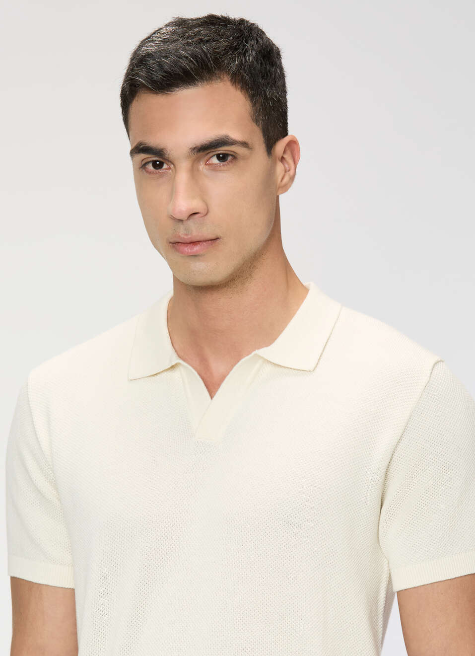 Men Ecru White Regular Fit Short Sleeve Knitted Polo, , large image number 4