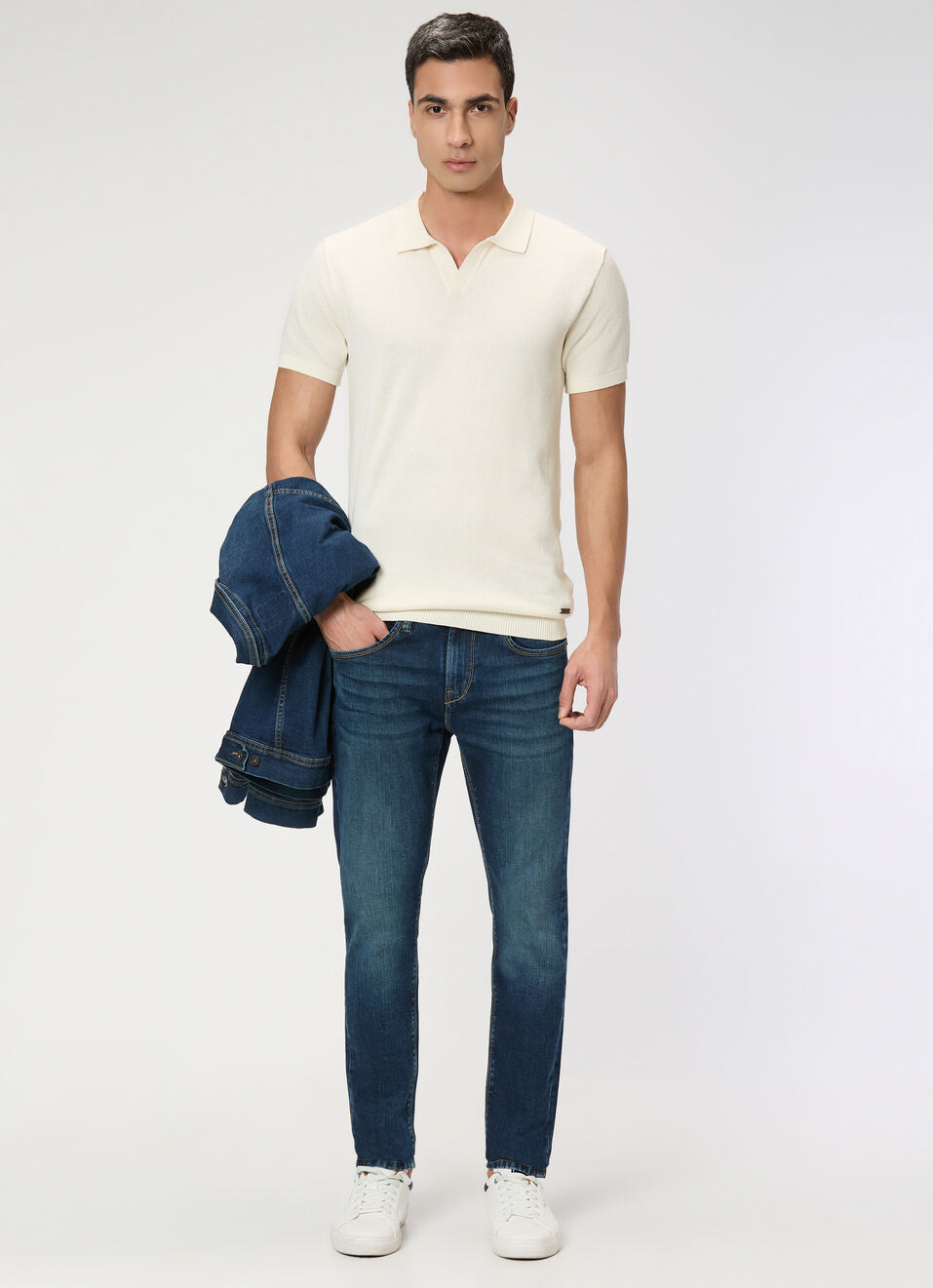 Men Ecru White Regular Fit Short Sleeve Knitted Polo, , large image number 5