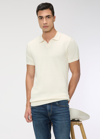 Men Ecru White Regular Fit Short Sleeve Knitted Polo