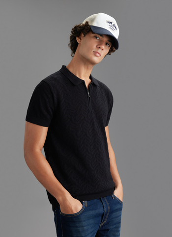 Men Black Regular Fit Short Sleeve Zip Knitted Polo