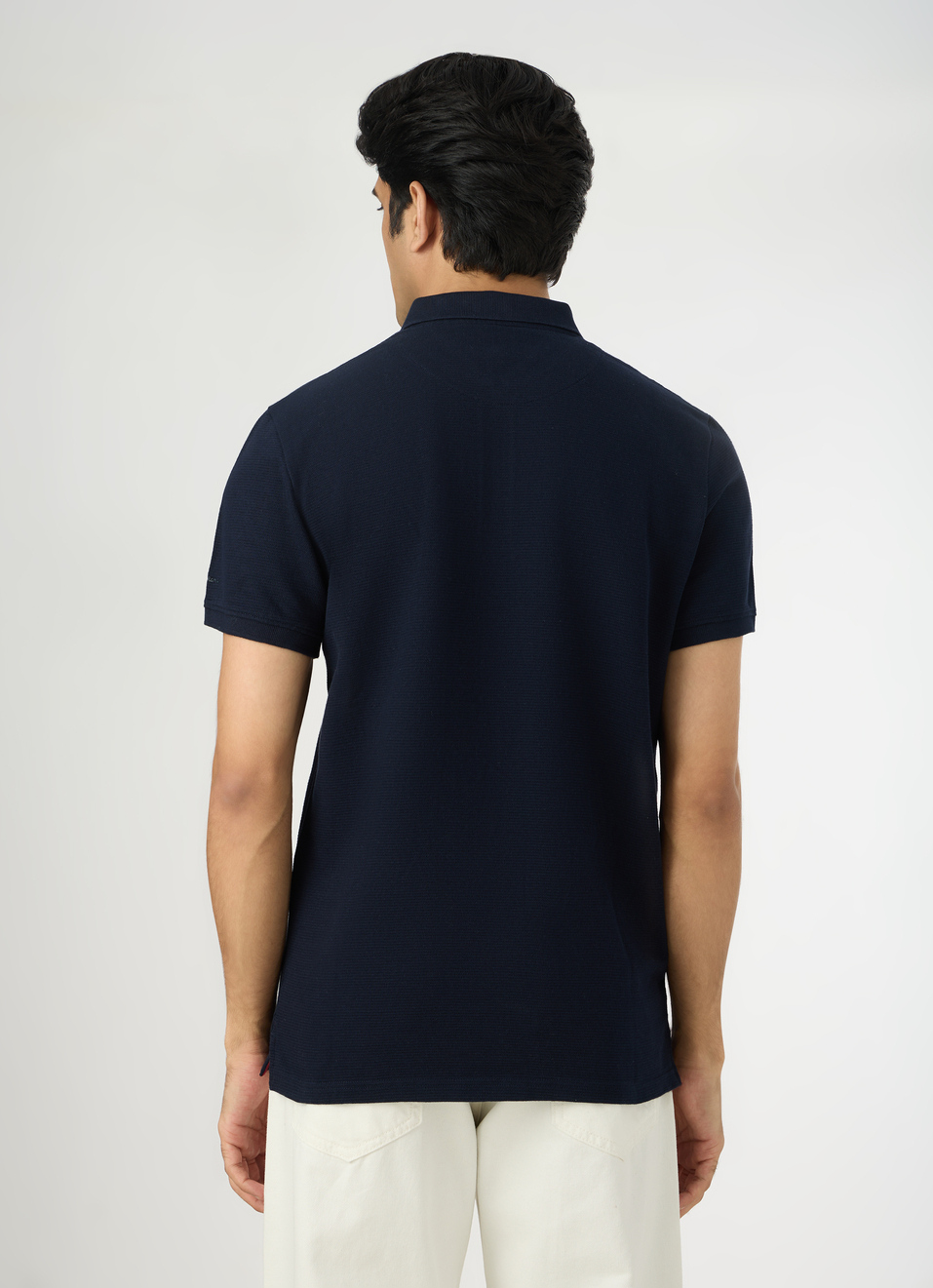 Men Navy Zipper Polo Collar T-shirt, , large image number 2