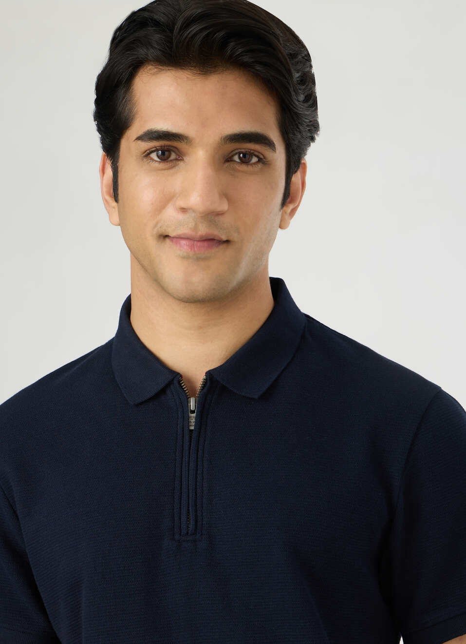 Men Navy Zipper Polo Collar T-shirt, , large image number 4
