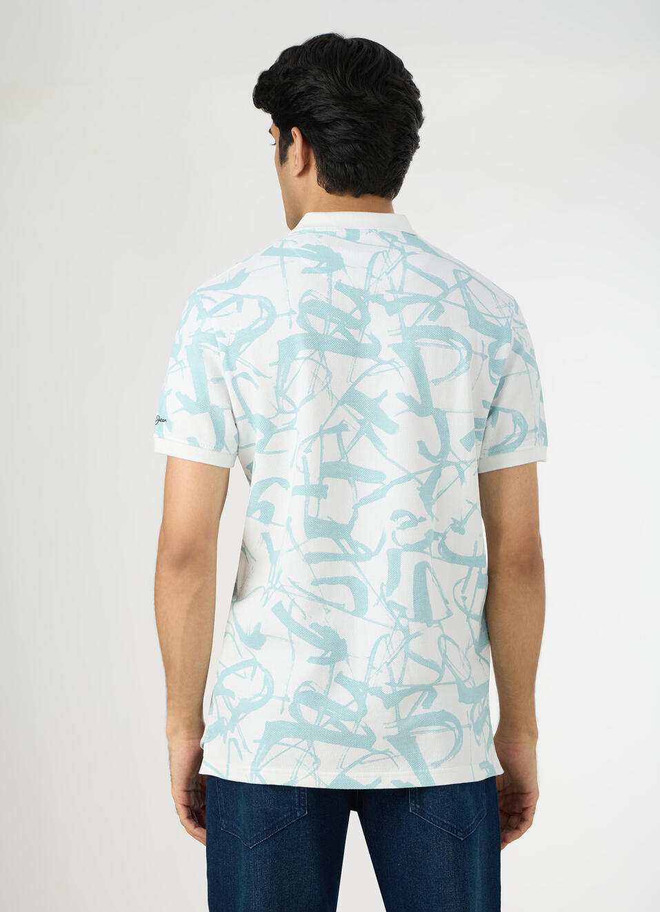 Men White Printed Polo Collar T-shirt, , large image number 2