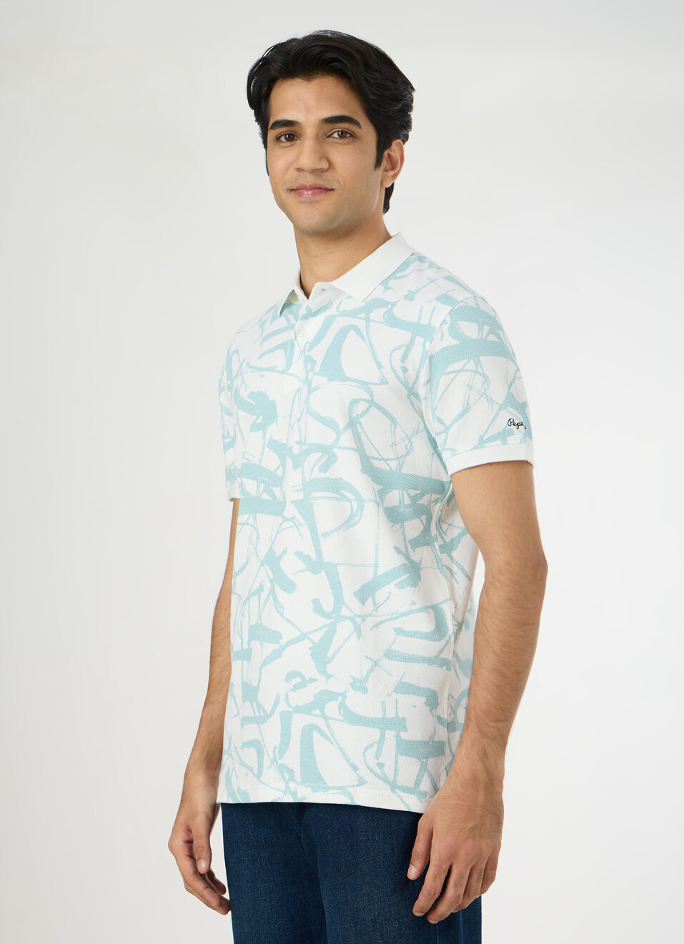Men White Printed Polo Collar T-shirt, , large image number 3