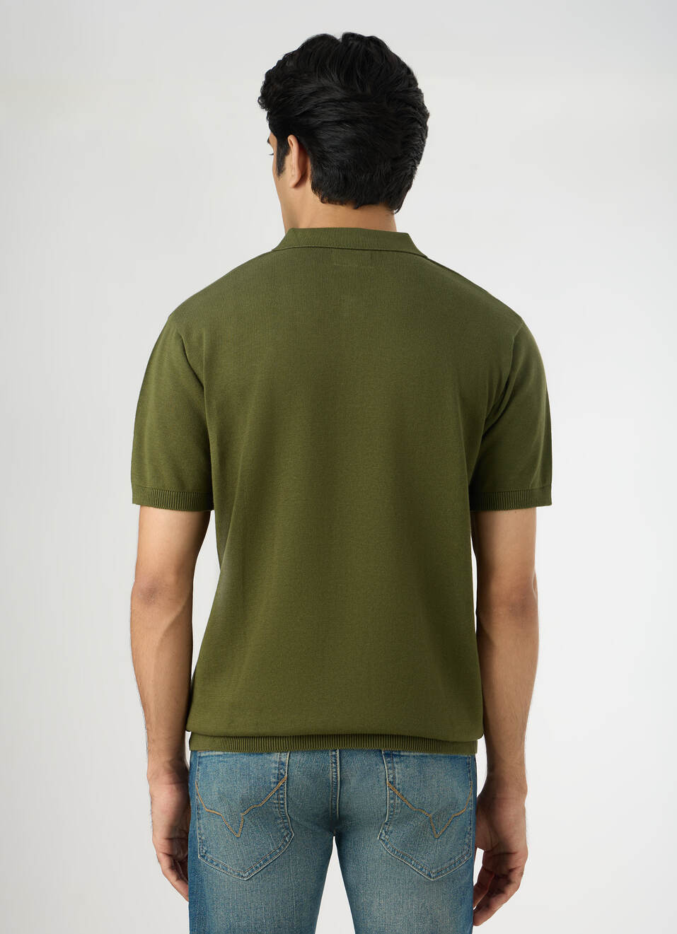 Men Olive Green Regular Fit Short Sleeve Knitted Polo, , large image number 2