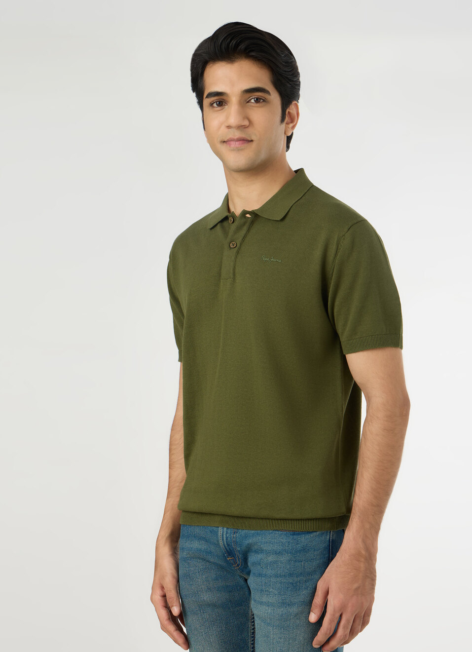 Men Olive Green Regular Fit Short Sleeve Knitted Polo, , large image number 3