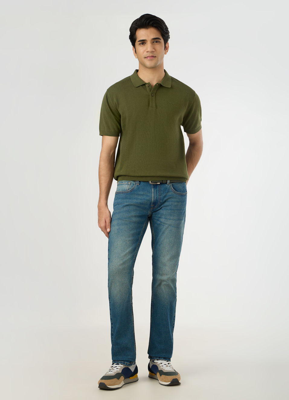 Men Olive Green Regular Fit Short Sleeve Knitted Polo, , large image number 5