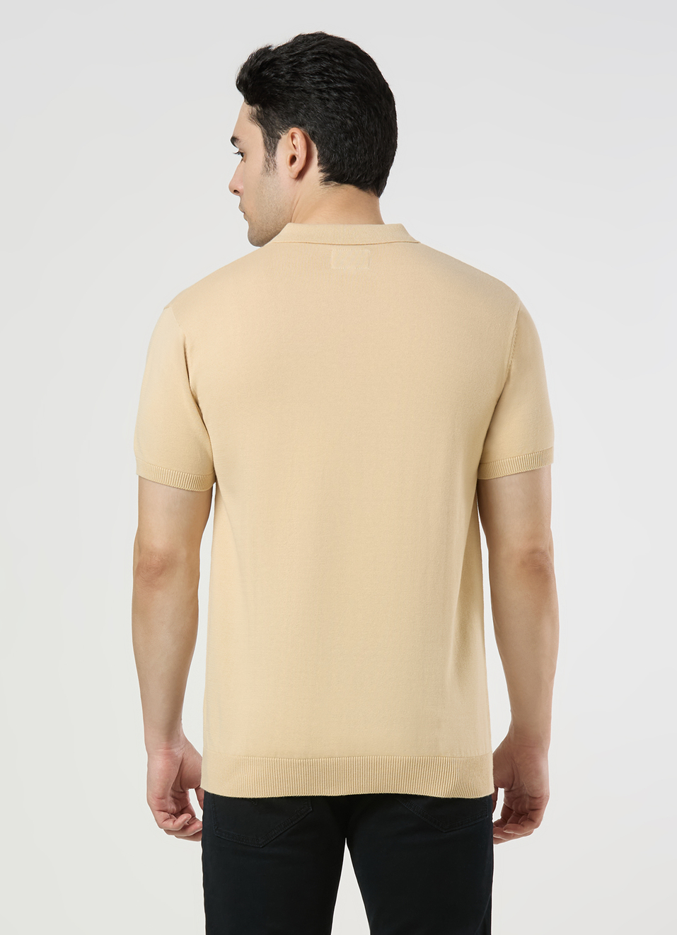 Men Ivory White Regular Fit Short Sleeve Knitted Polo, , large image number 2