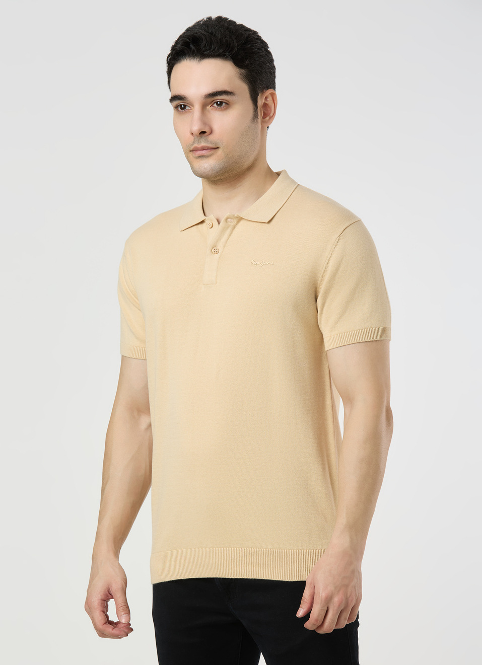 Men Ivory White Regular Fit Short Sleeve Knitted Polo, , large image number 3