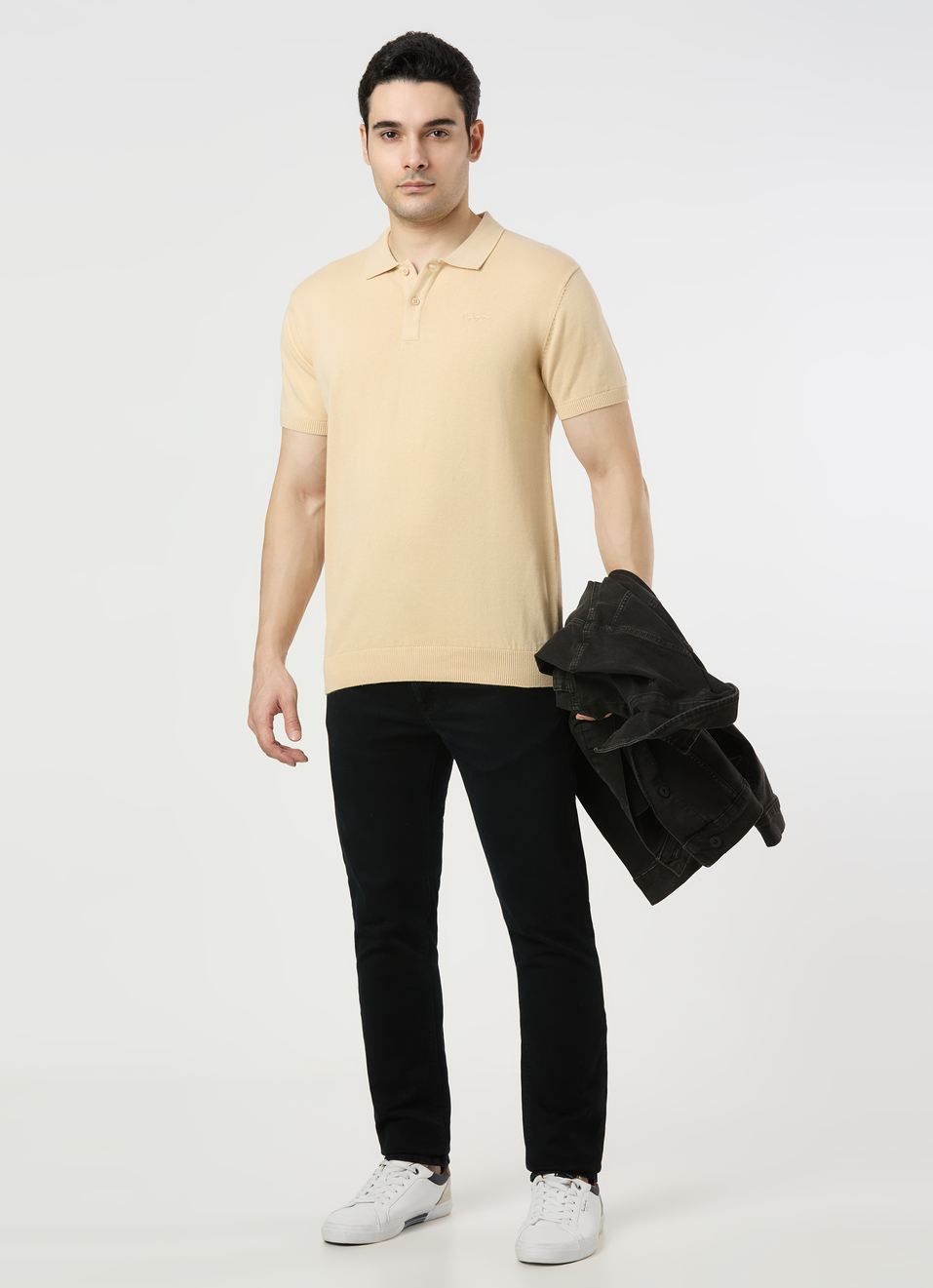 Men Ivory White Regular Fit Short Sleeve Knitted Polo, , large image number 5