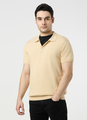 Men Ivory White Regular Fit Short Sleeve Knitted Polo