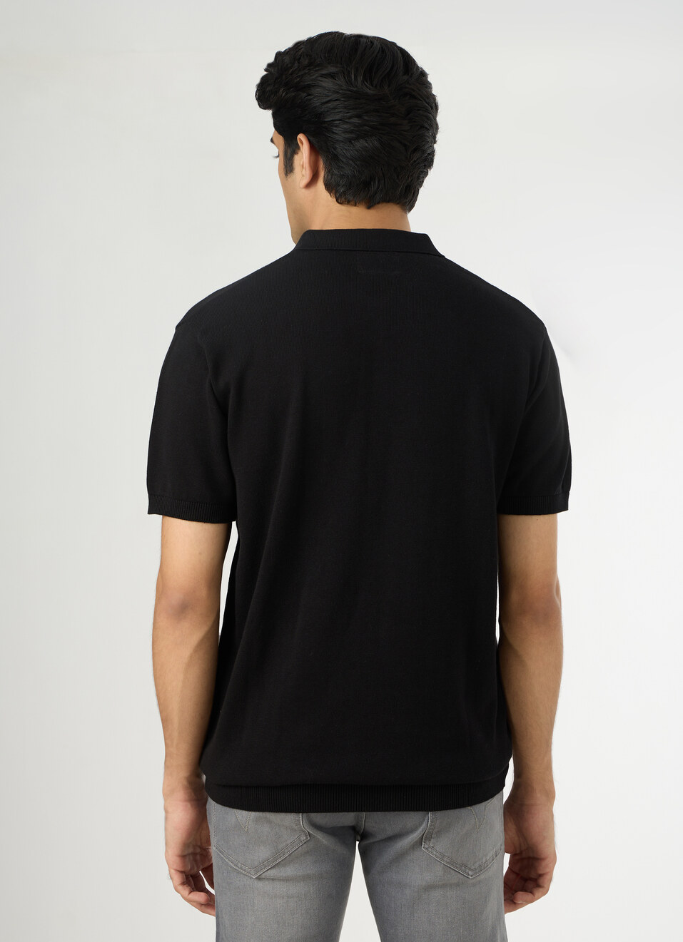Men Black Regular Fit Short Sleeve Knitted Polo, , large image number 2