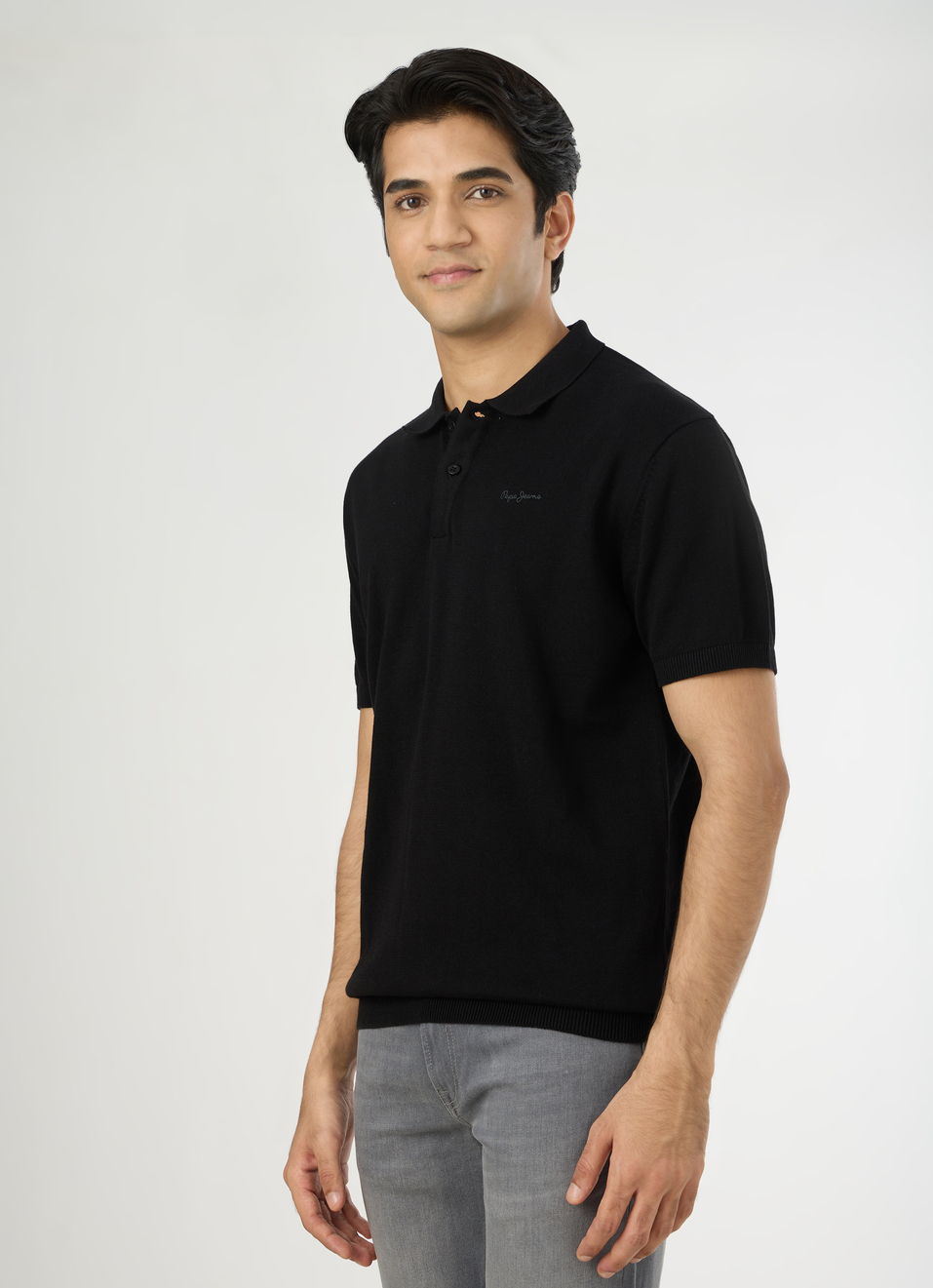 Men Black Regular Fit Short Sleeve Knitted Polo, , large image number 3