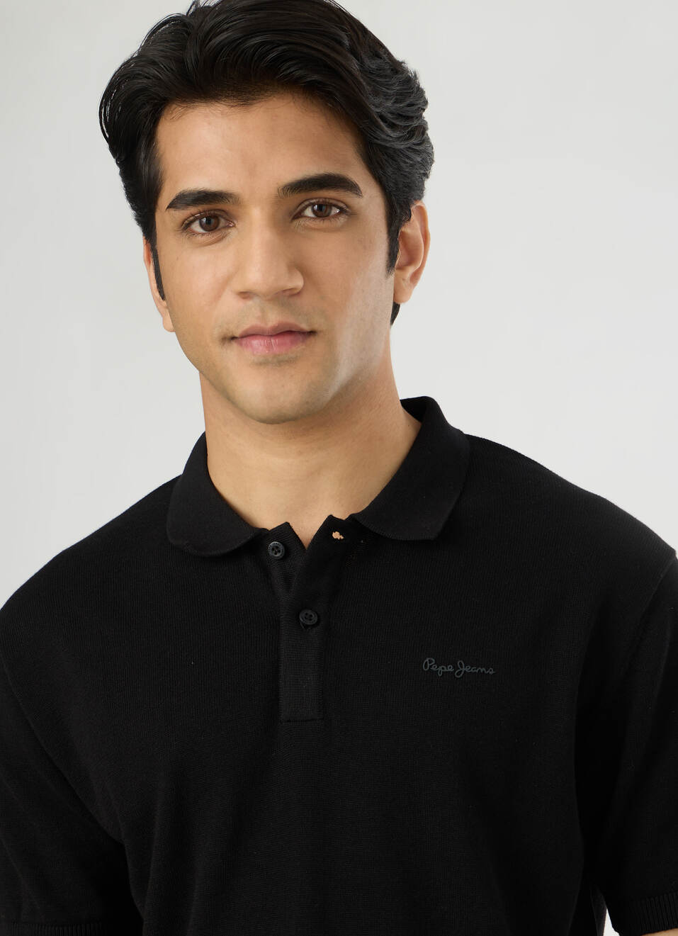 Men Black Regular Fit Short Sleeve Knitted Polo, , large image number 4