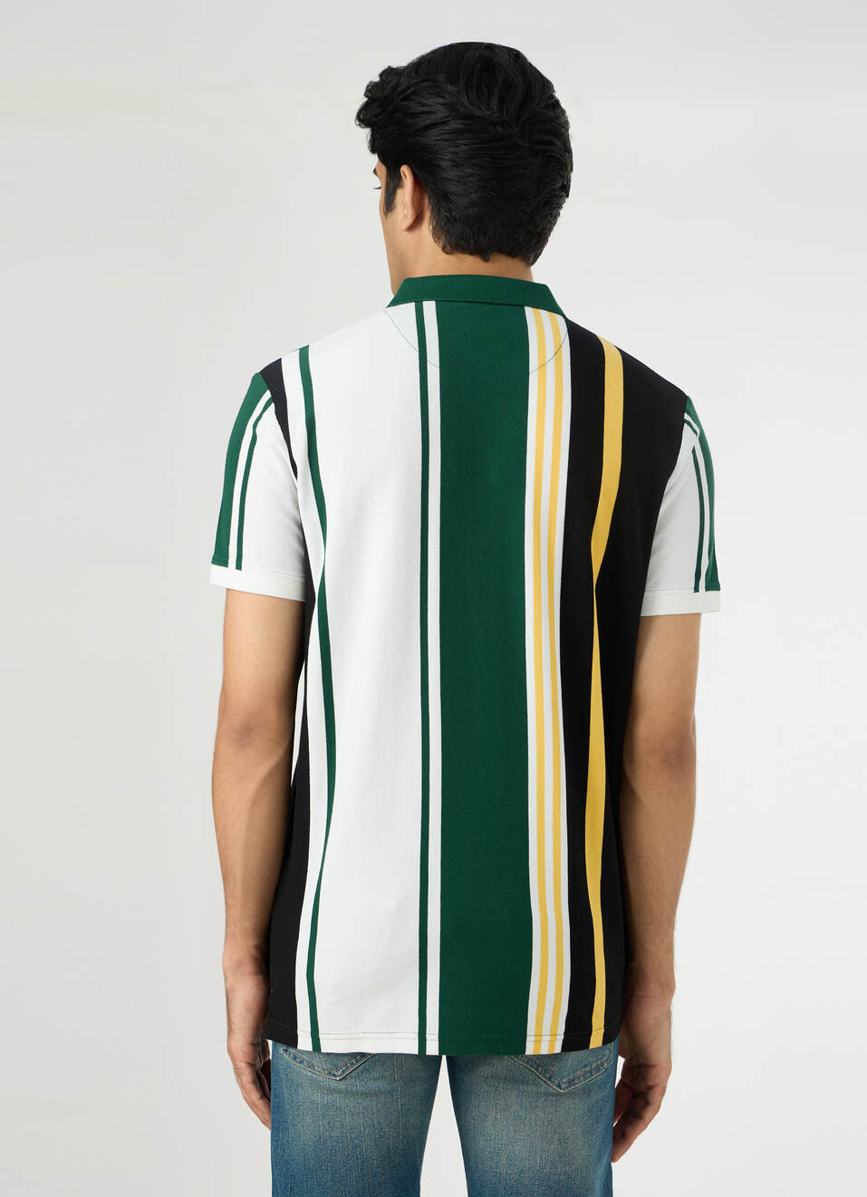 Men White Striped Polo Collar T-shirt, , large image number 2