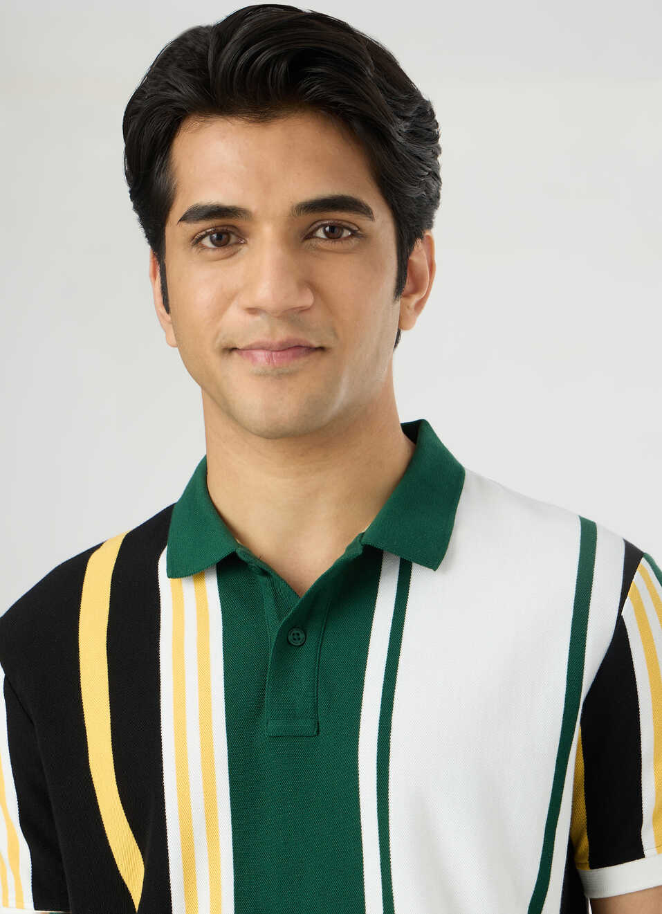 Men White Striped Polo Collar T-shirt, , large image number 4