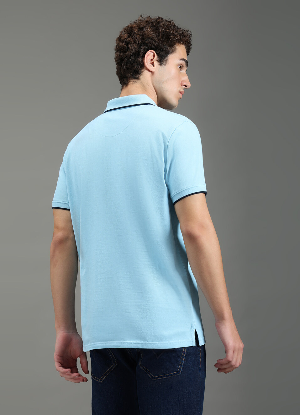 Men Sky Blue Polo Collar T-shirt, , large image number 2