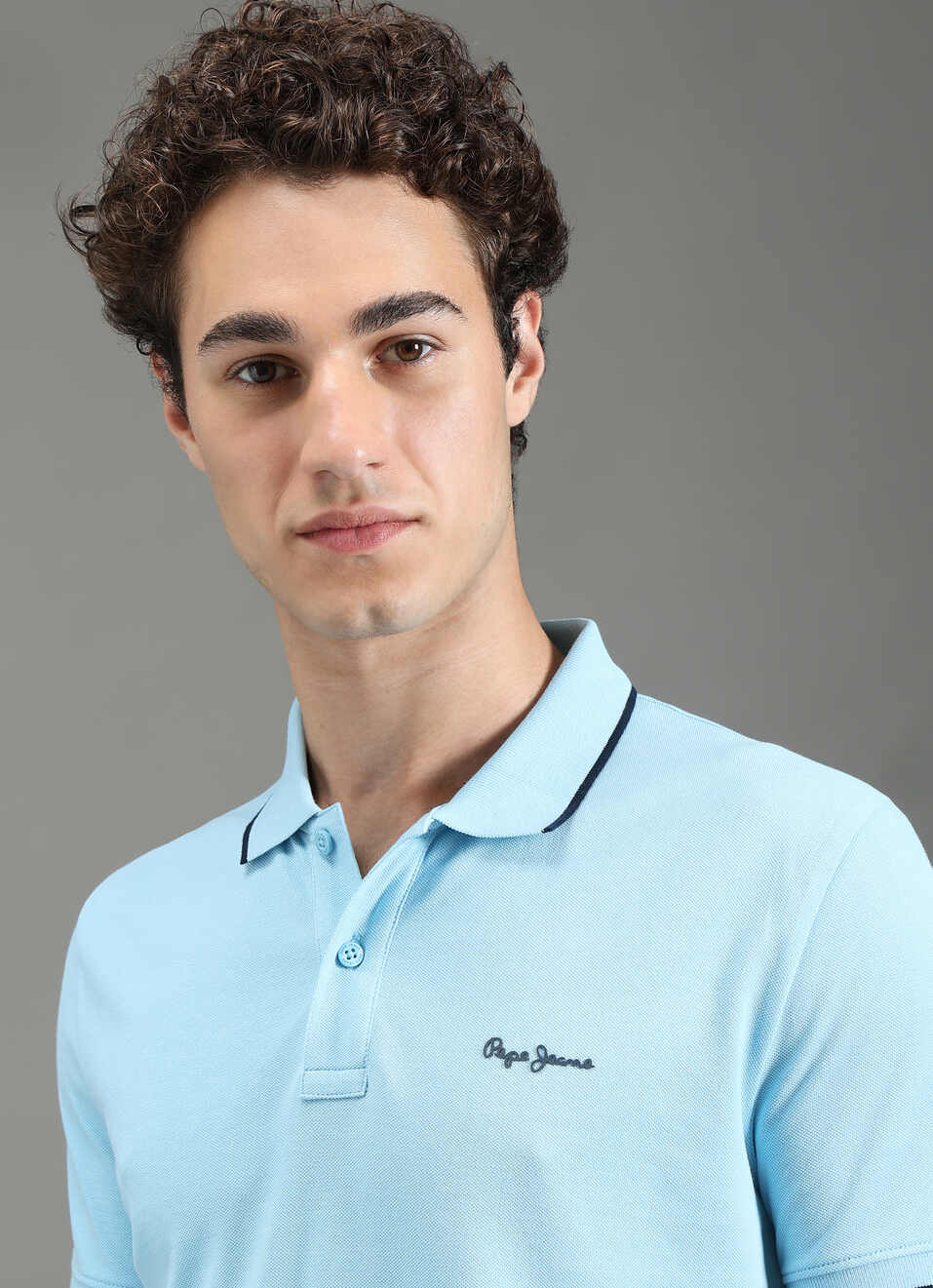 Men Sky Blue Polo Collar T-shirt, , large image number 4