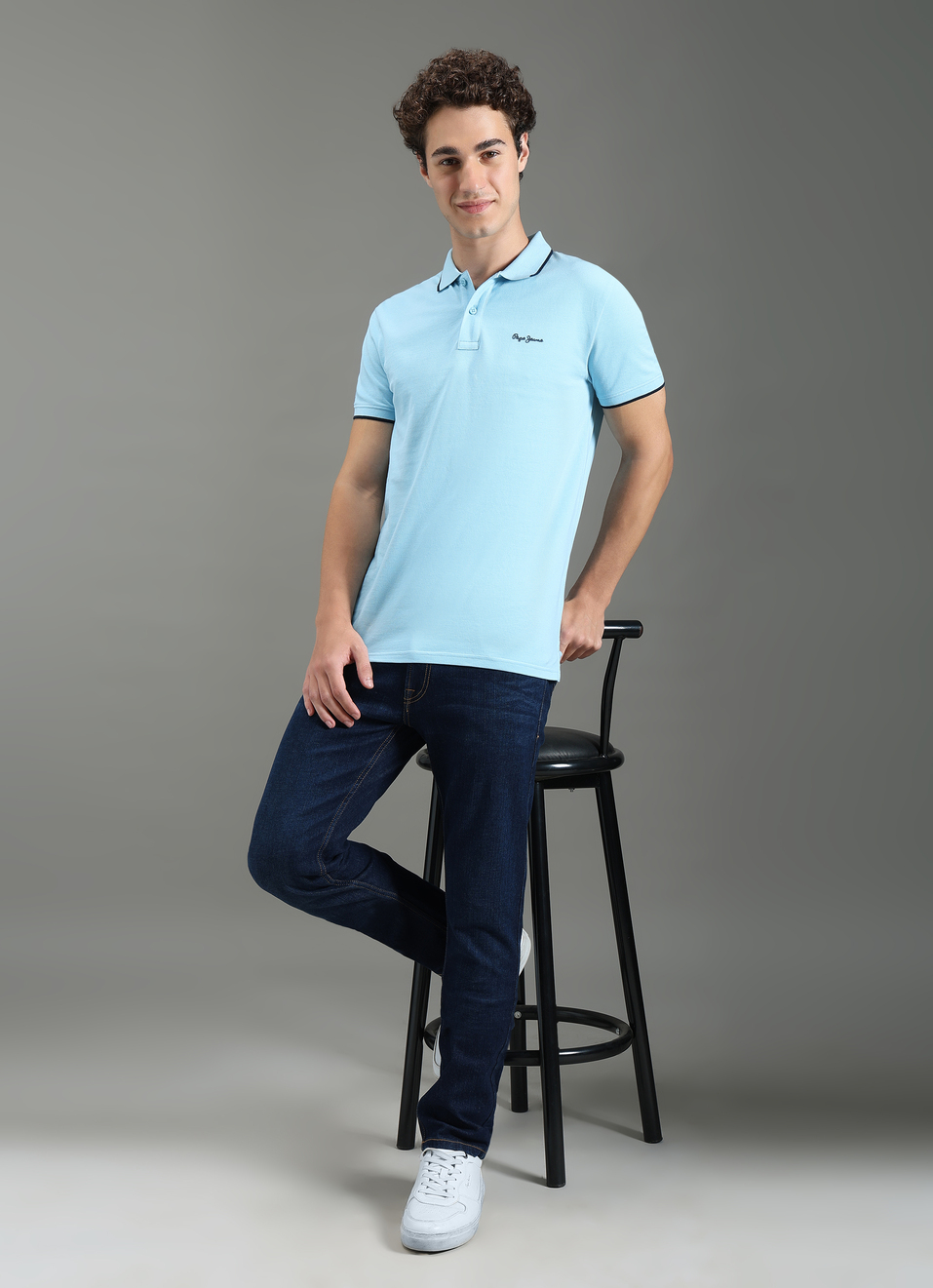 Men Sky Blue Polo Collar T-shirt, , large image number 5