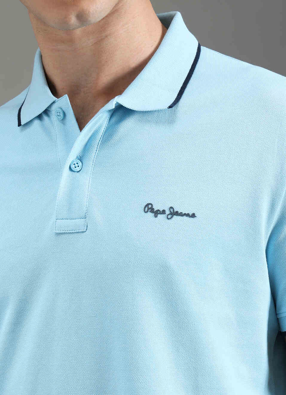 Men Sky Blue Polo Collar T-shirt, , large image number 6