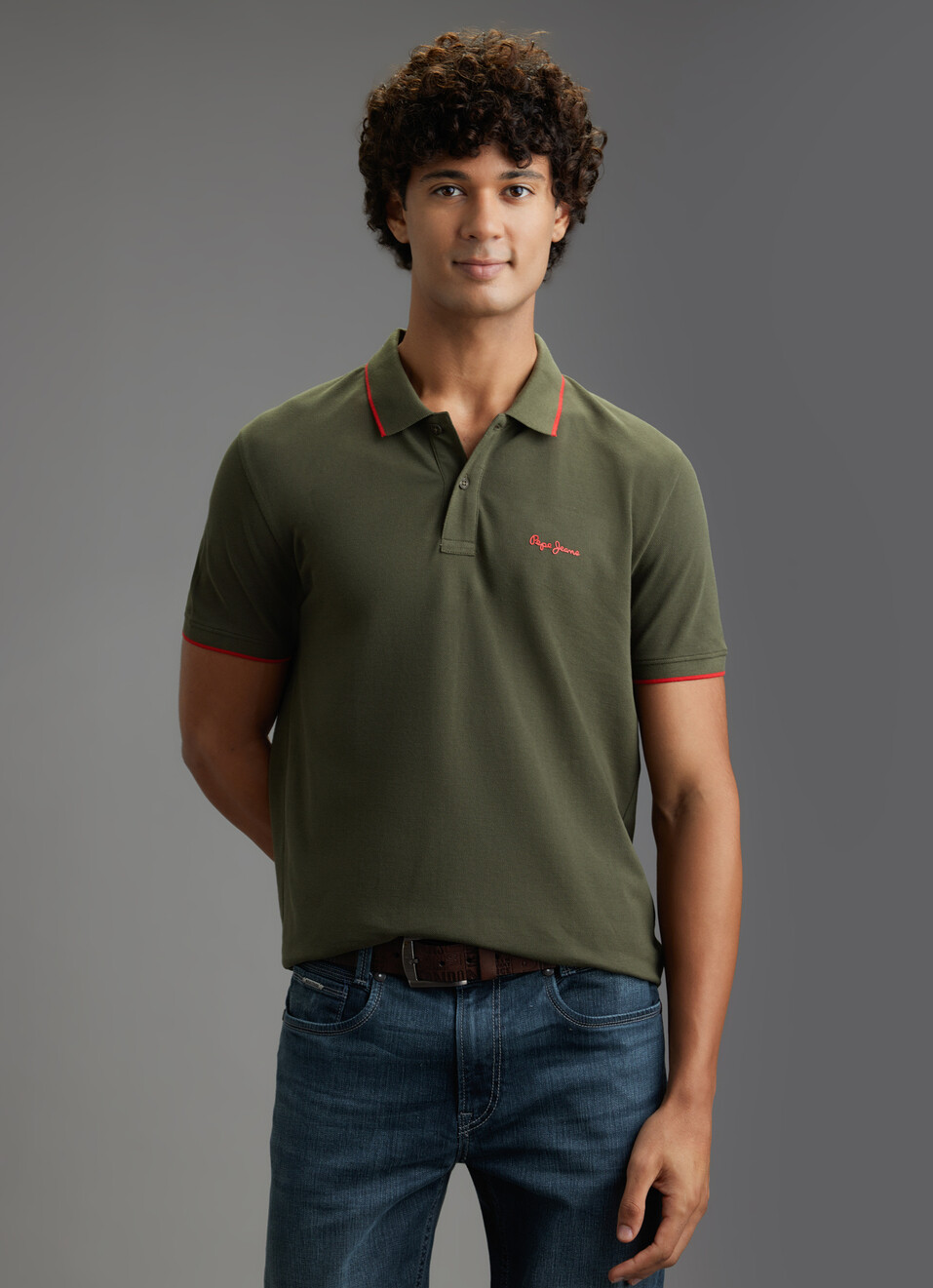 Men Green Polo Collar T-shirt, , large image number 5