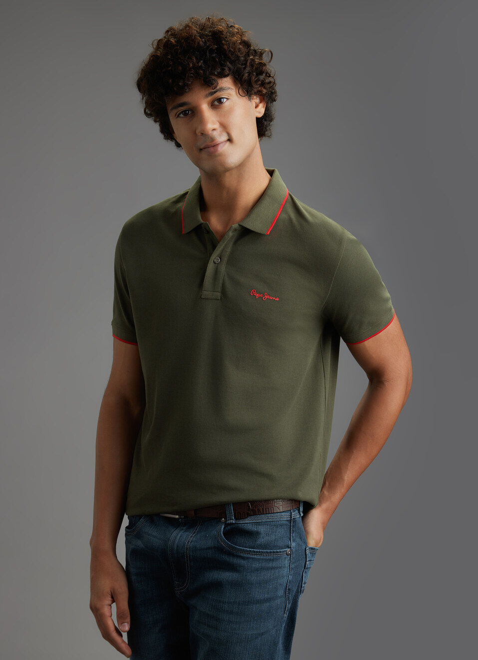 Men Green Polo Collar T-shirt, , large image number 7