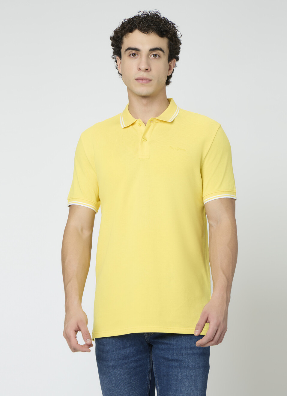 Men Yellow Solid Polo Collar T-shirt, , large image number 1