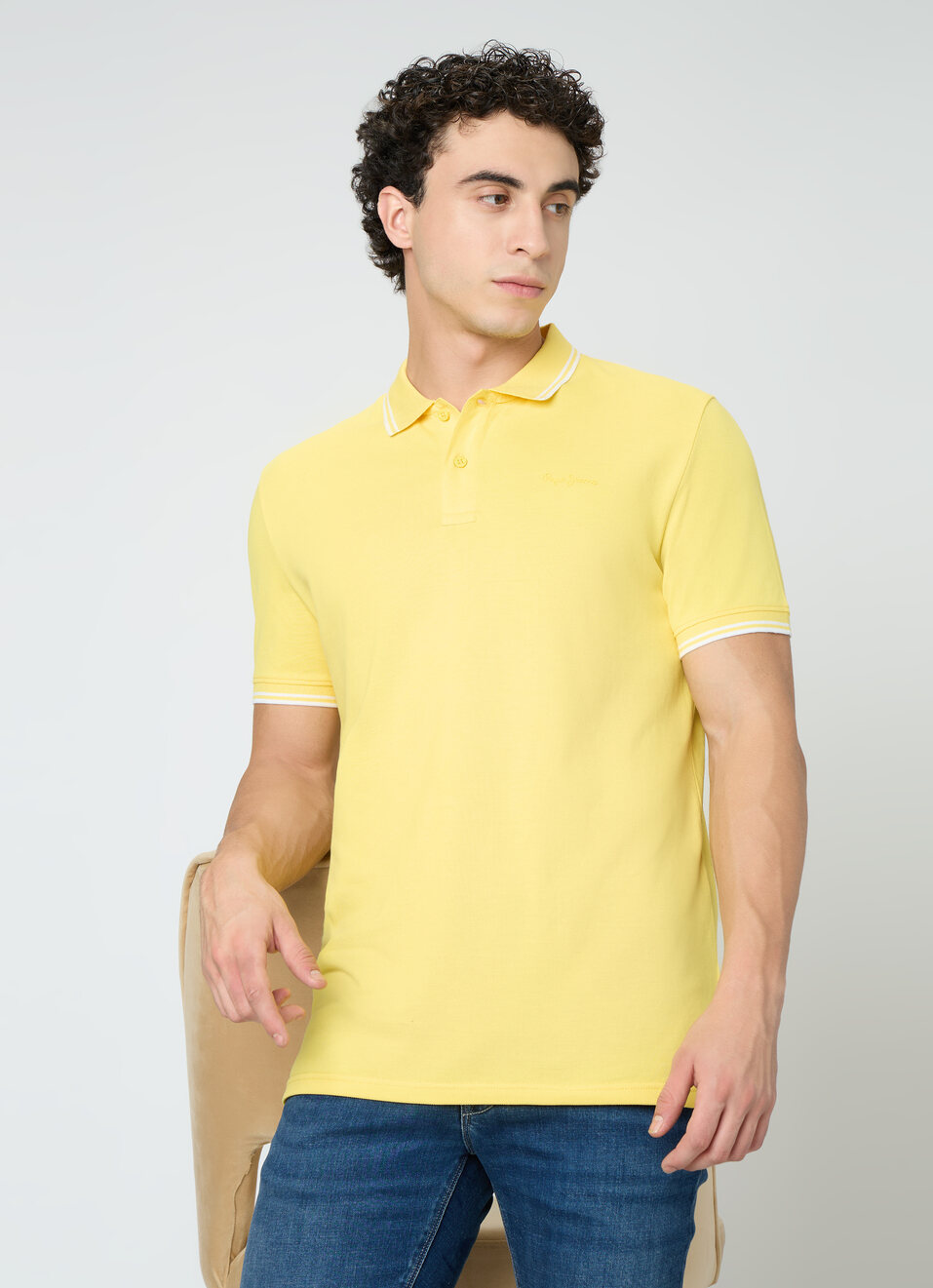 Men Yellow Solid Polo Collar T-shirt, , large image number 0