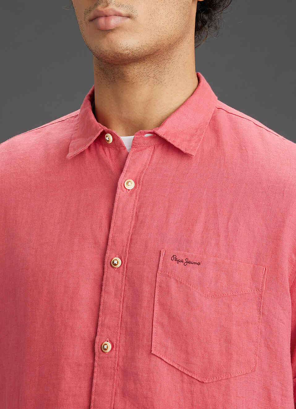 Men Pink Pure Linen Short Sleeve Shirt image number 1