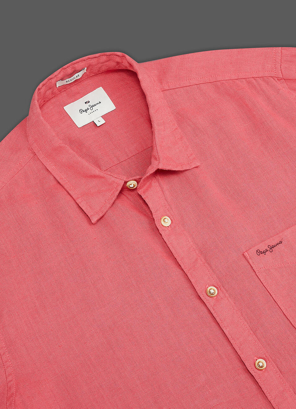 Men Pink Pure Linen Short Sleeve Shirt image number 3