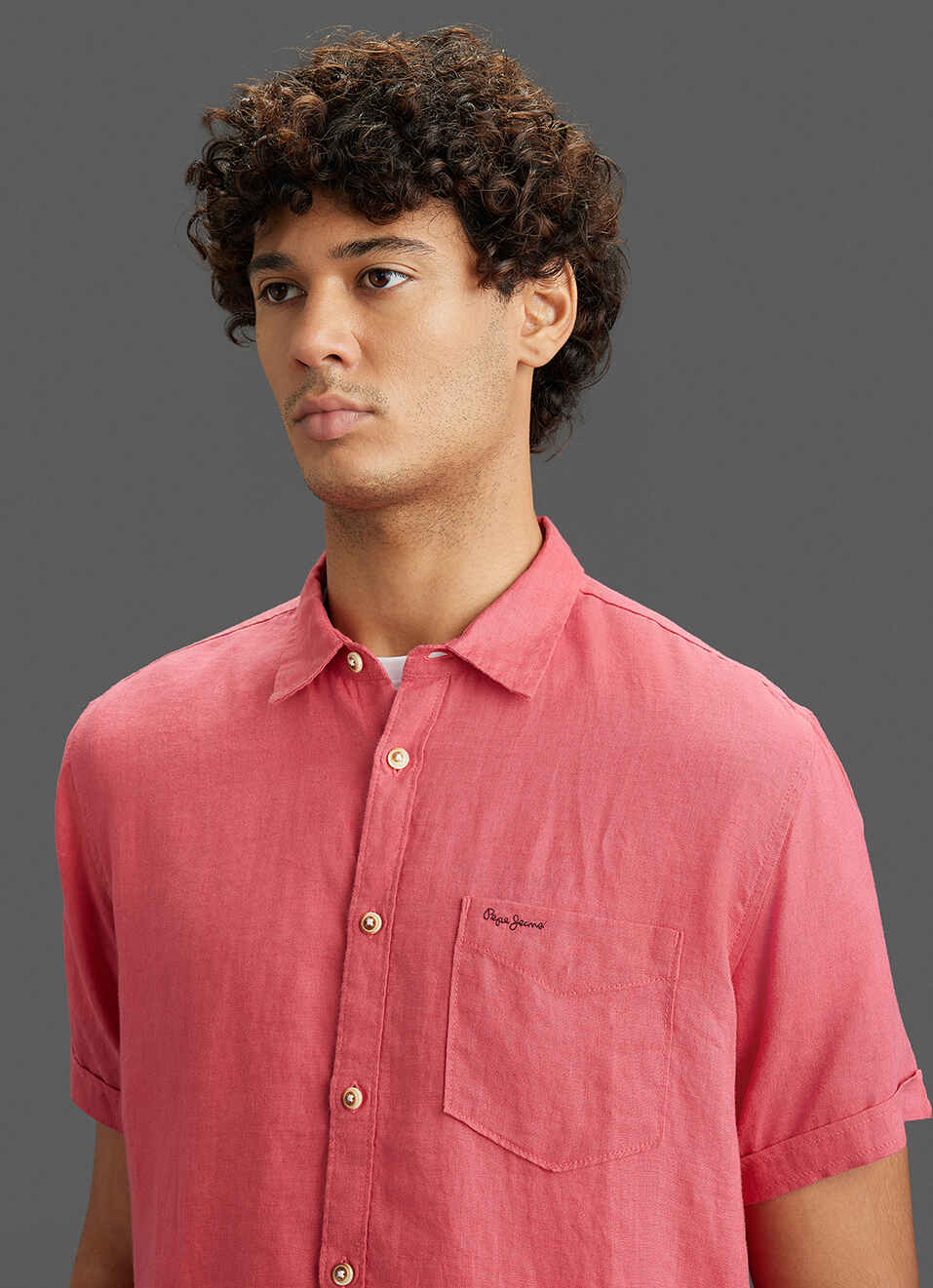 Men Pink Pure Linen Short Sleeve Shirt image number 4