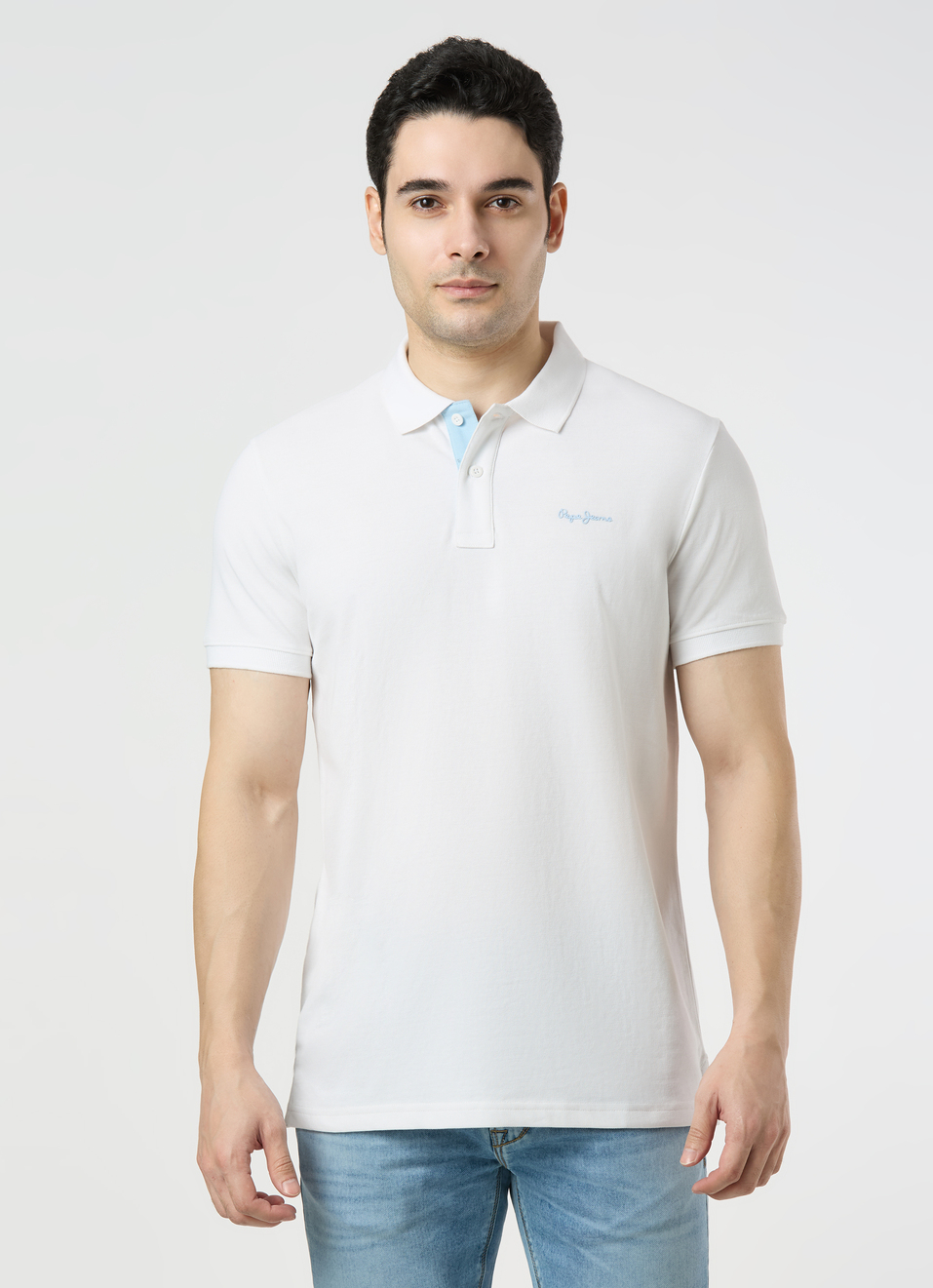 Men White Polo Collar T-shirt, , large image number 1