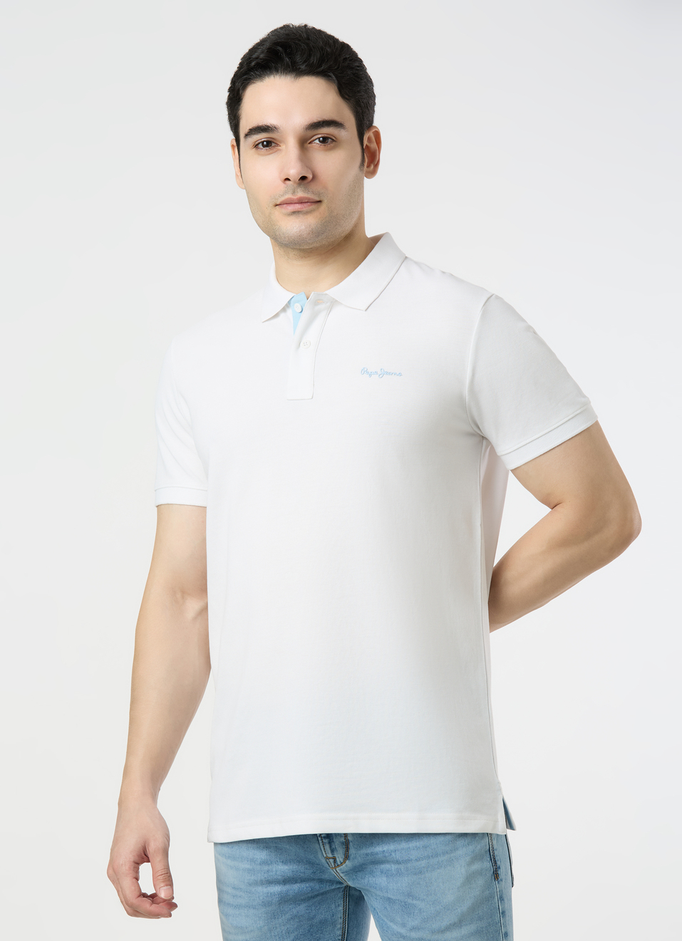 Men White Polo Collar T-shirt, , large image number 3