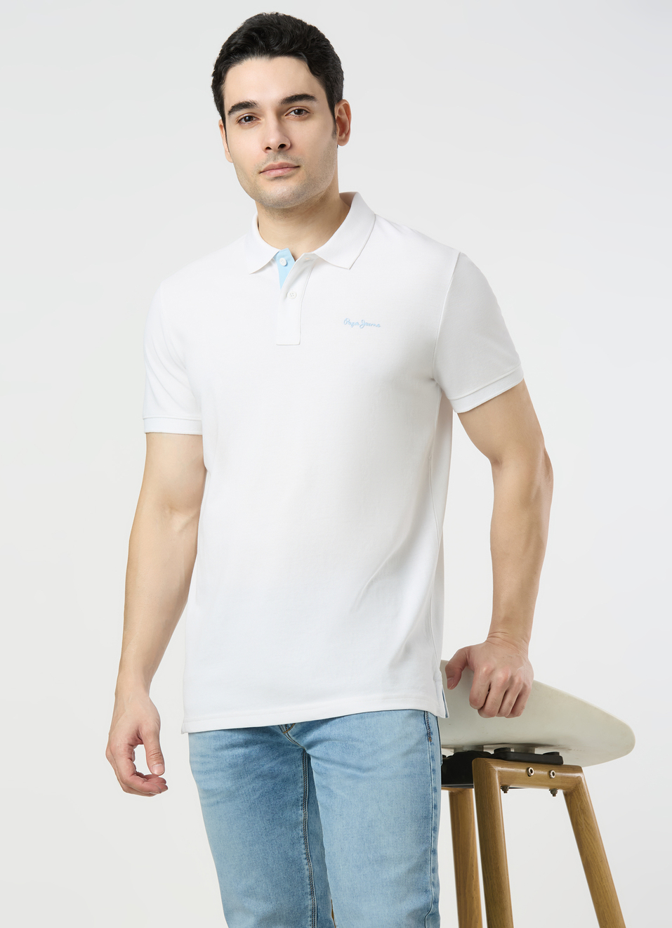 Men White Polo Collar T-shirt, , large image number 0