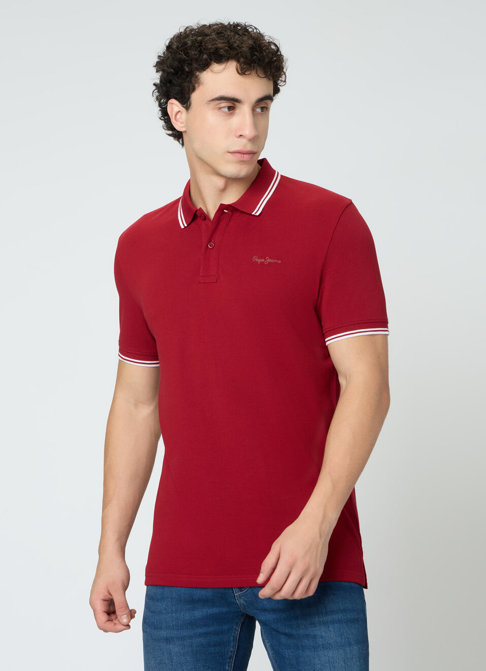 Men Red Solid Polo Collar T-shirt, , large image number 1