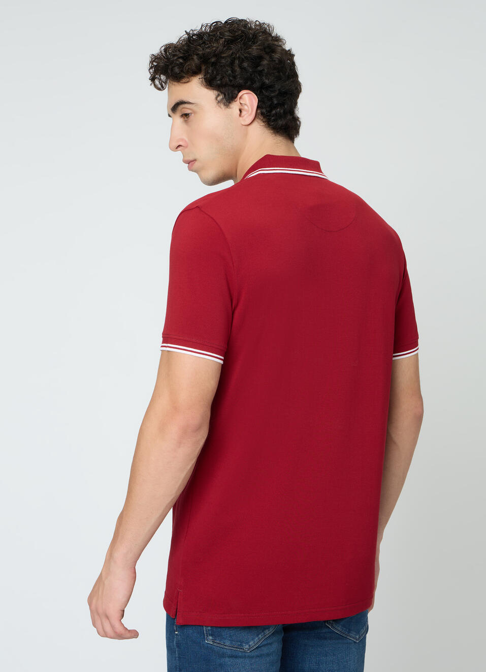 Men Red Solid Polo Collar T-shirt, , large image number 2