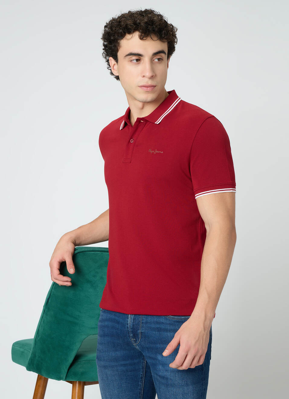 Men Red Solid Polo Collar T-shirt, , large image number 0