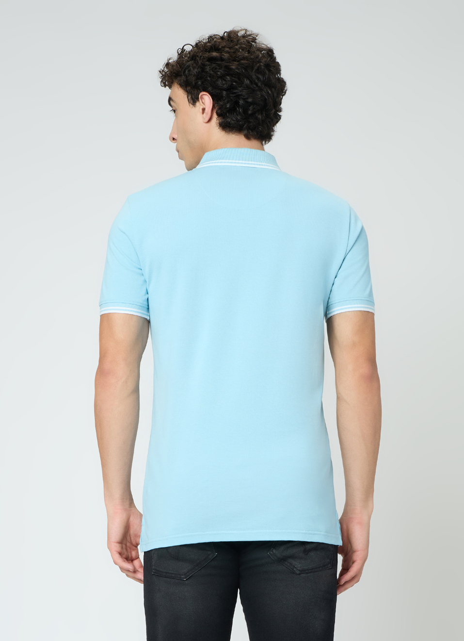 Men Blue Solid Polo Collar T-shirt, , large image number 2