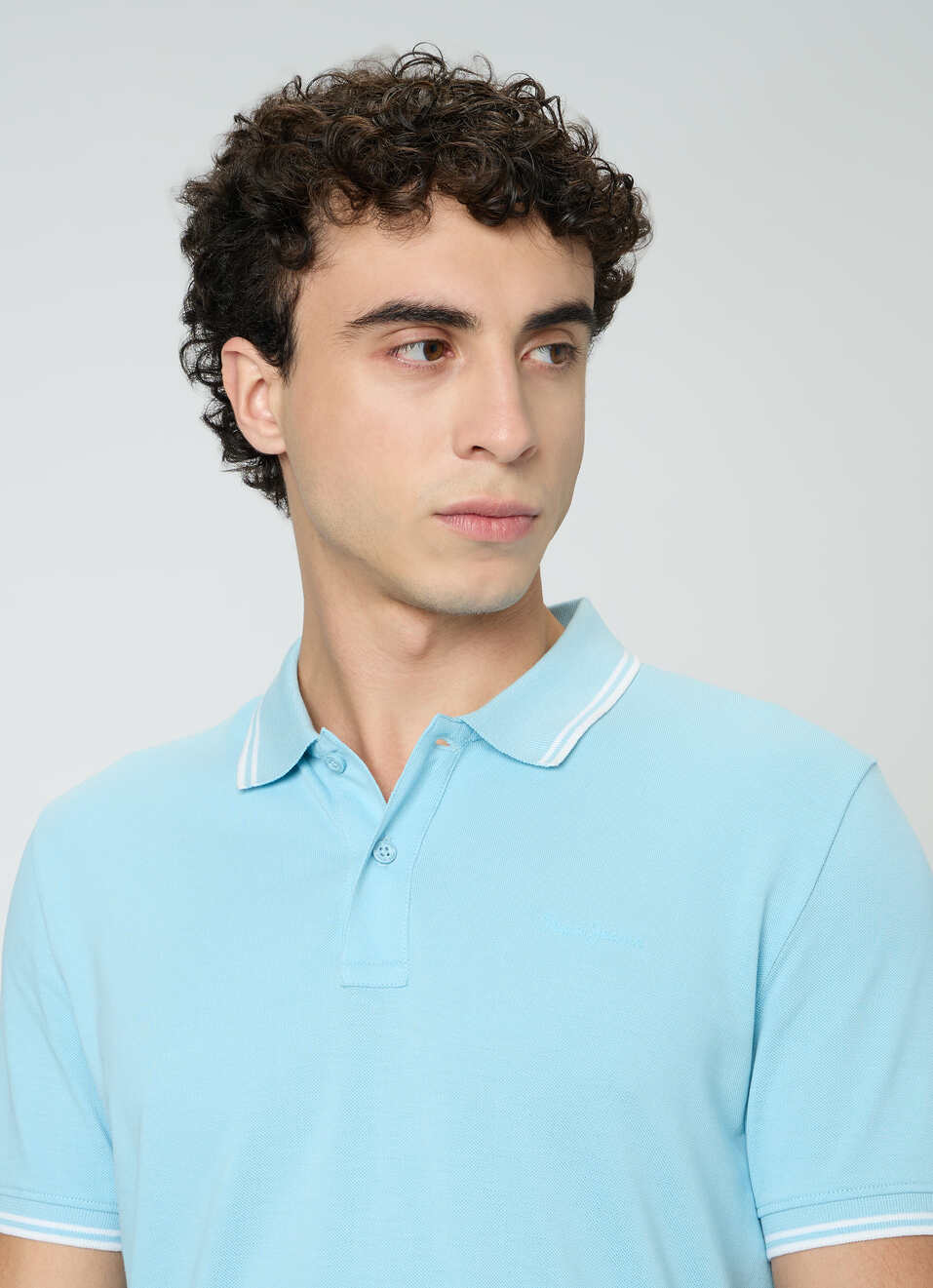 Men Blue Solid Polo Collar T-shirt, , large image number 4