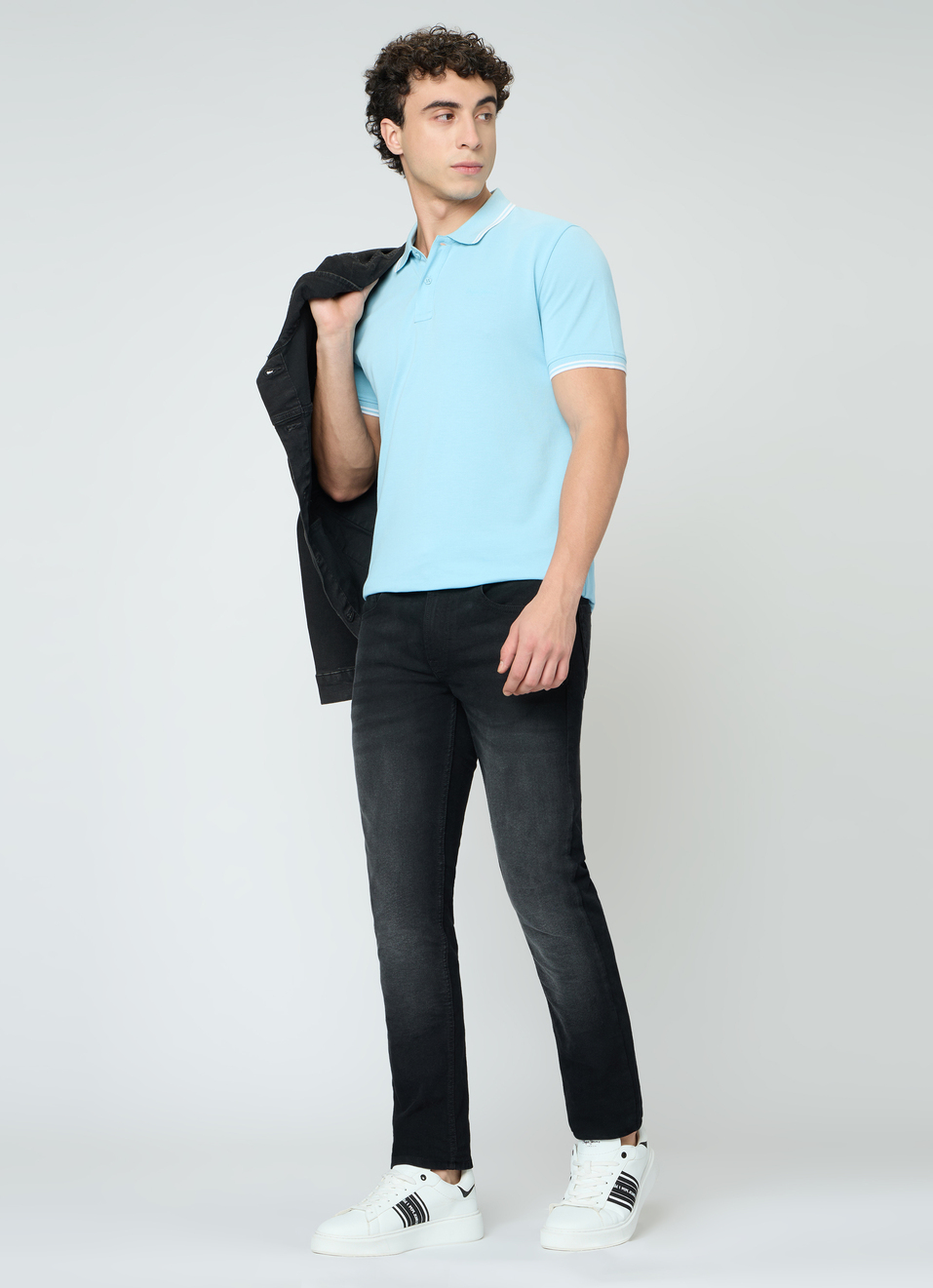 Men Blue Solid Polo Collar T-shirt, , large image number 5