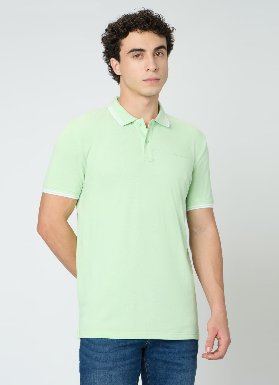 Men Green Solid Polo Collar T-shirt, , large image number 1