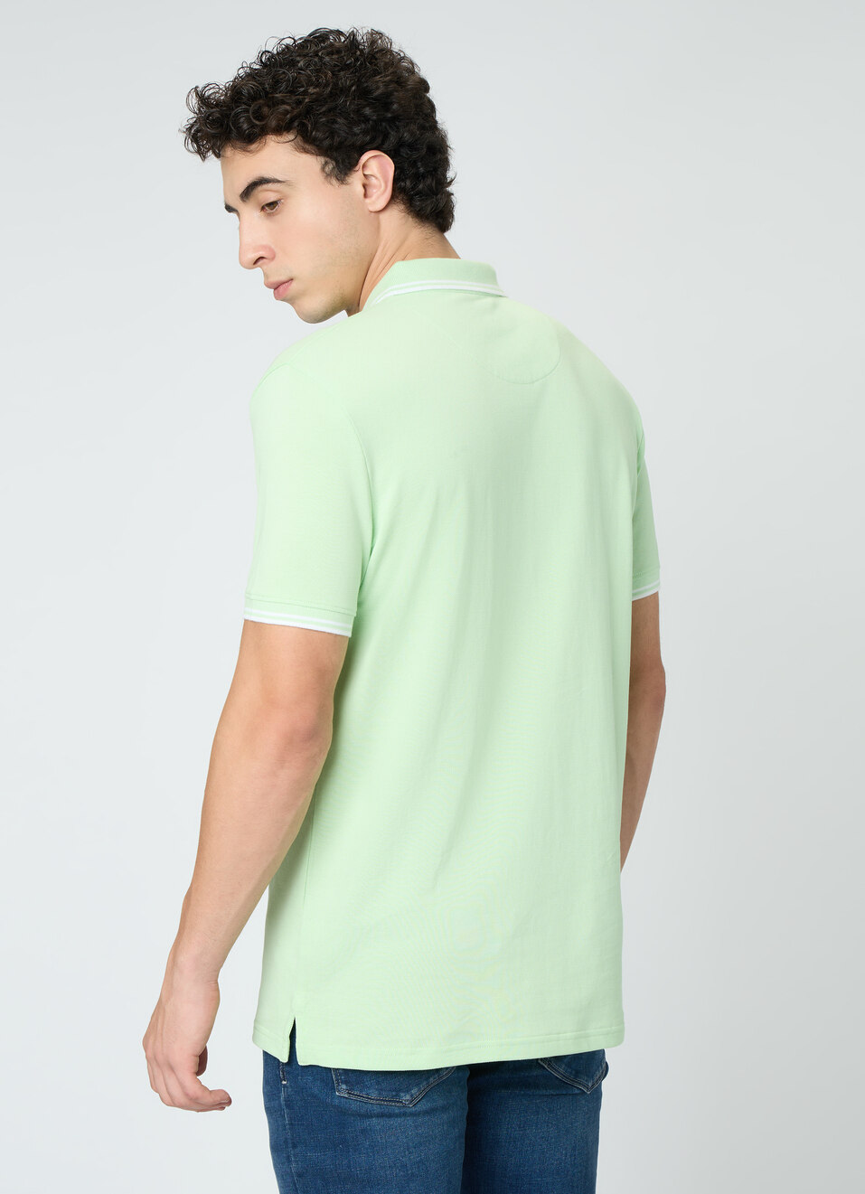 Men Green Solid Polo Collar T-shirt, , large image number 2