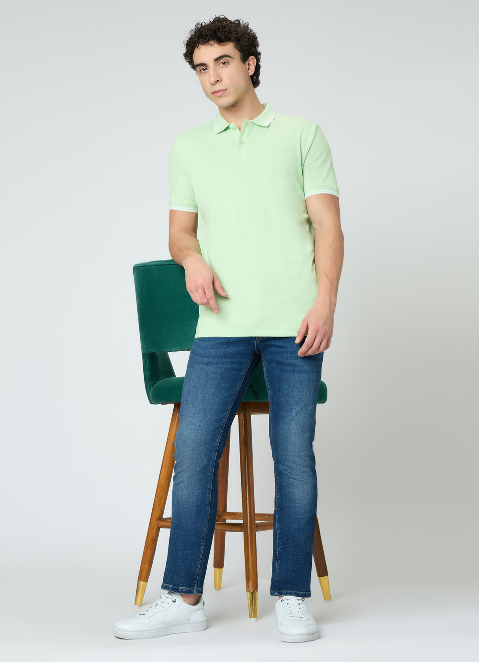 Men Green Solid Polo Collar T-shirt, , large image number 5