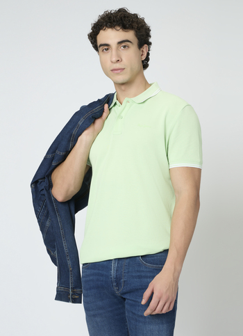 Men Green Solid Polo Collar T-shirt