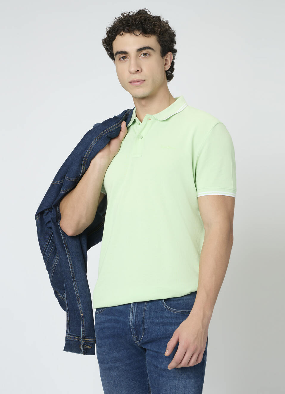 Men Green Solid Polo Collar T-shirt, , large image number 0