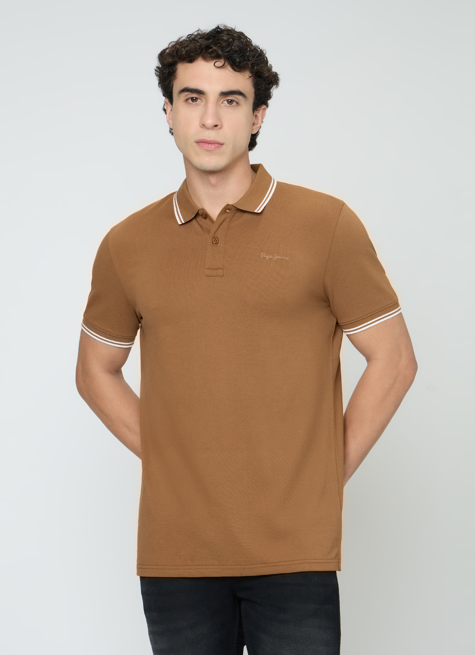 Men Brown Solid Polo Collar T-shirt, , large image number 1