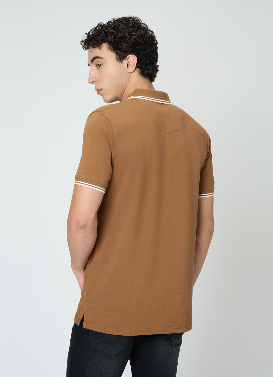 Men Brown Solid Polo Collar T-shirt, , large image number 2