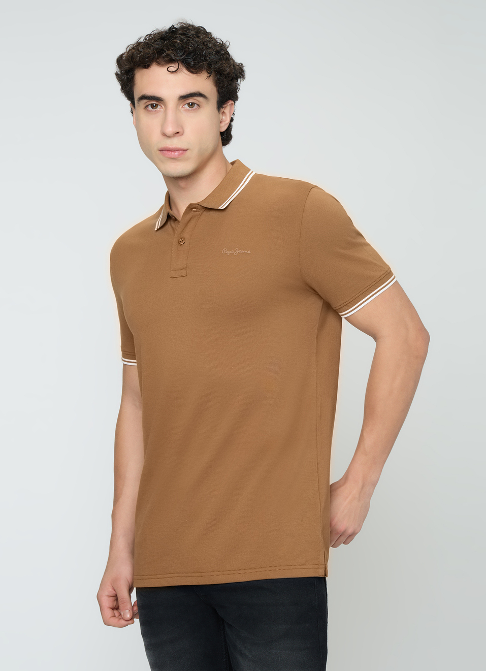 Men Brown Solid Polo Collar T-shirt, , large image number 3