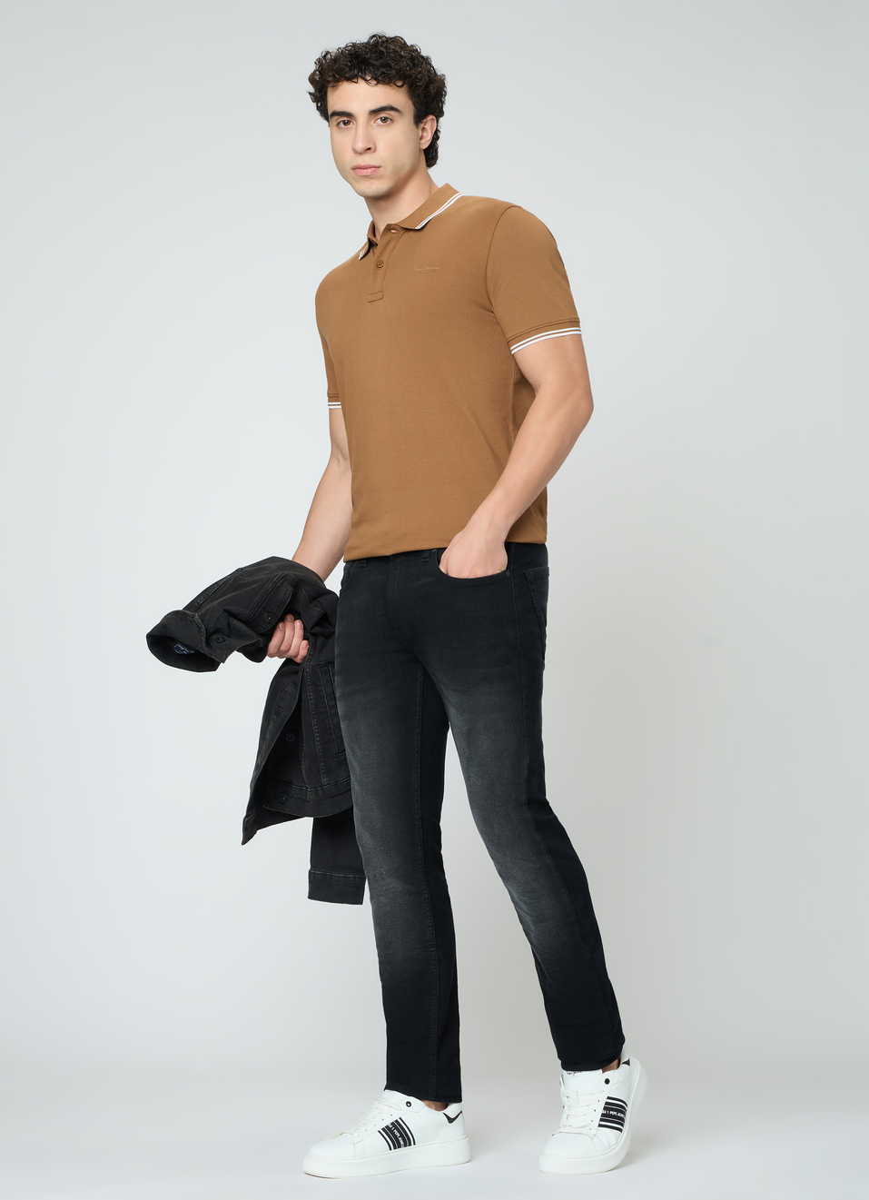 Men Brown Solid Polo Collar T-shirt, , large image number 5